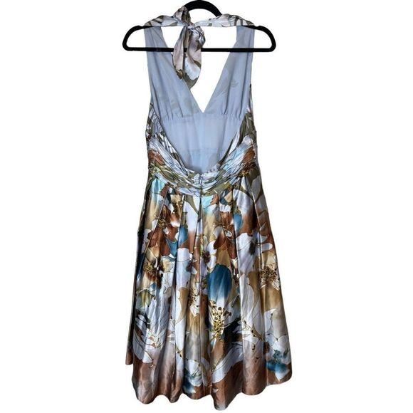 Adrianna Papell Occasions 100% Silk Blue Floral Halter Sequin Dress Y2K Sz 14 - Picture 8 of 14